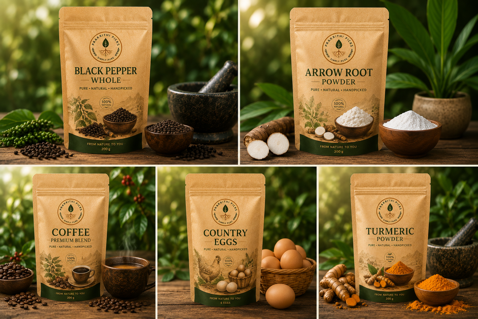 Prakrithi Picks packaged spices and coffee collection